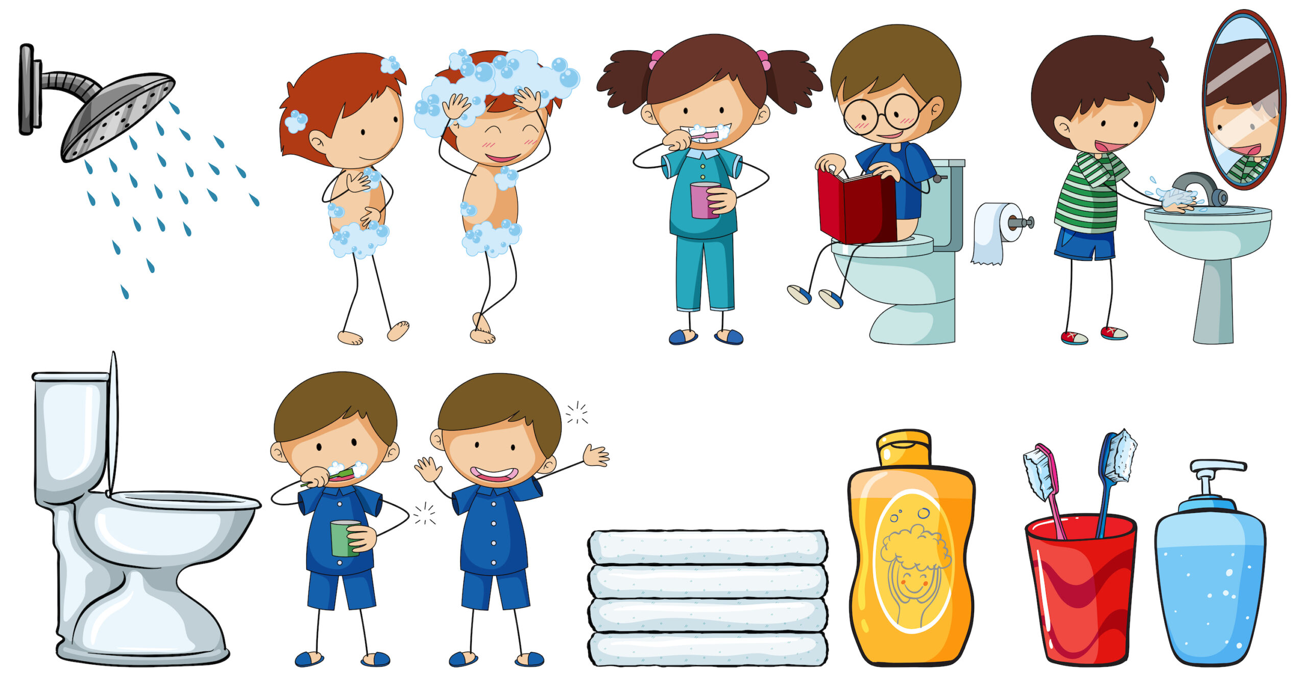 Children doing different routine activities illustration